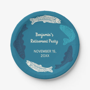 Personalized Blue Trout Fish Retirement Party Paper Plate