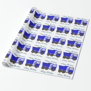 Personalized Blue Truck Birthday Wrapping Paper