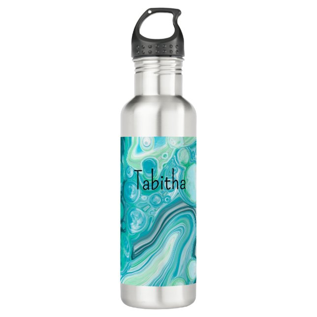 Personalized Blue, Turquoise Sea Waves Bubbles    710 Ml Water Bottle (Front)