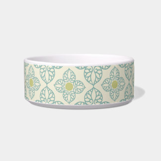 Personalized blue vintage floral cat pet food bowl