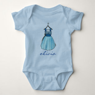 Personalized Blue Vintage Prom Party Dress Fashion Baby Bodysuit