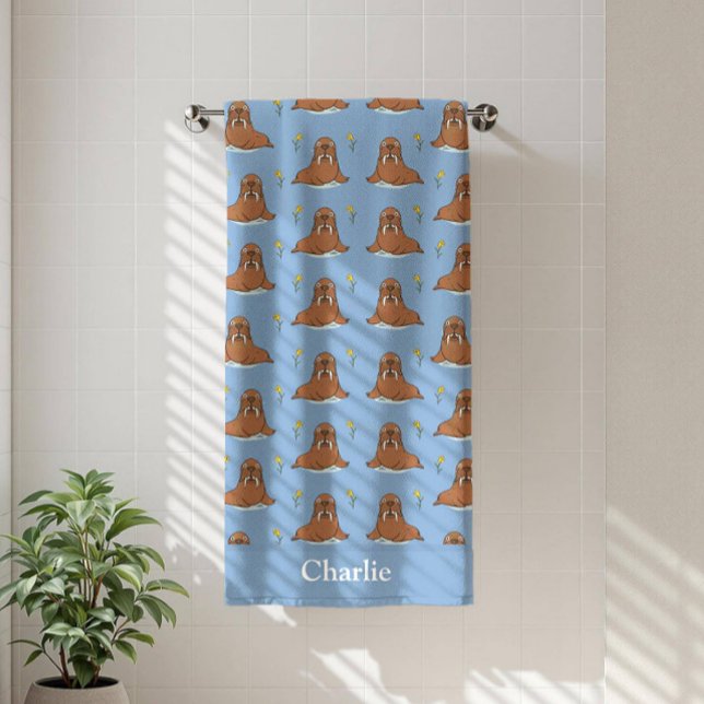 Personalized Blue Walrus Kids Bath Towel (Creator Uploaded)