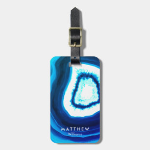 Personalized Blue Watercolor Agate Geode Luggage Tag