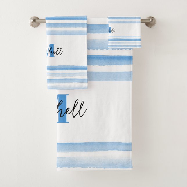 PERSONALIZED BLUE WATERCOLOR Bathroom Towel Set (Insitu)