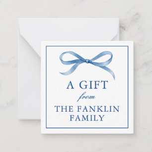 Personalized Blue Watercolor Bow Gift Enclosure Card