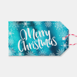 Personalized Blue Watercolor Christmas gift tags