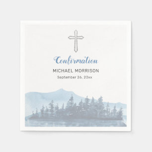 Personalized Blue Watercolor Confirmation  Napkin
