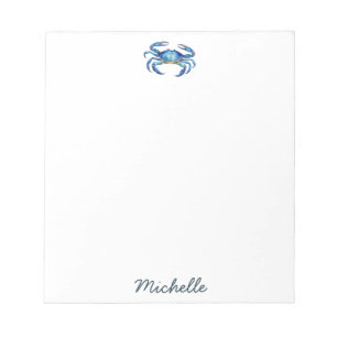 Personalized  Blue Watercolor Crab Summer Beach    Notepad