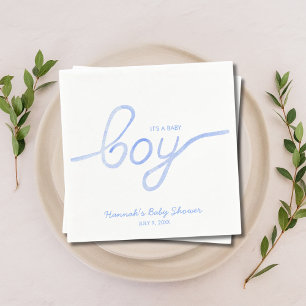Personalized Blue Watercolor It's a Boy Napkins