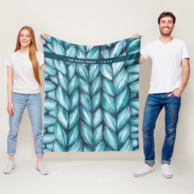 Personalized Blue Watercolor Knitted Fleece Blanket (In Situ)