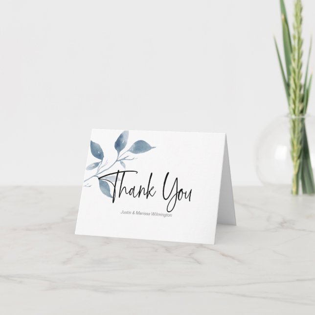 Personalized Blue Watercolor Thank You Card (Front)
