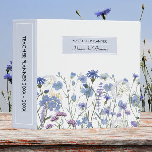 Personalized Blue Watercolor Wildflower Floral Binder