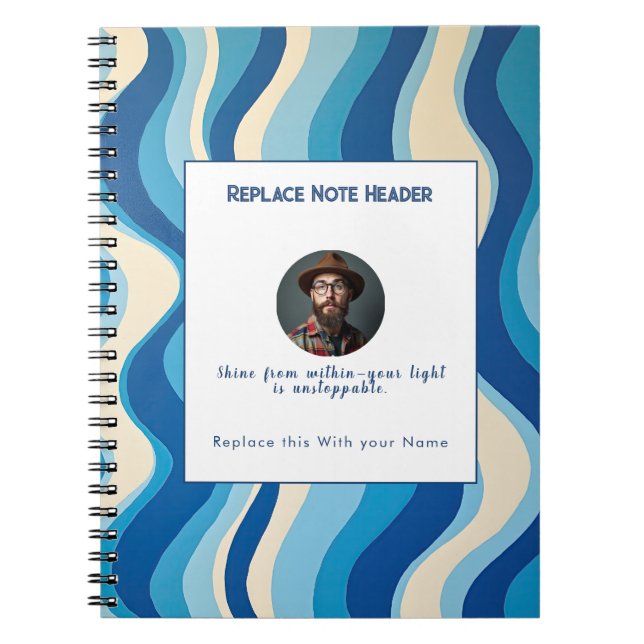 Personalized Blue Wave Patterned  Notebook (Front)