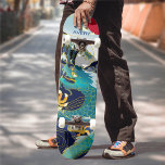Personalized Blue Waves Green Dragon Red Sun Skate Skateboard<br><div class="desc">The skateboard features a breathtaking illustration depicting a majestic dragon gracefully swam through the rolling waves, its scales glistening as it moved with an elegant and powerful rhythm. ♥Customize it with your initials by using the template fields. ♥ If you want to change the font style, colour or text placement,...</div>