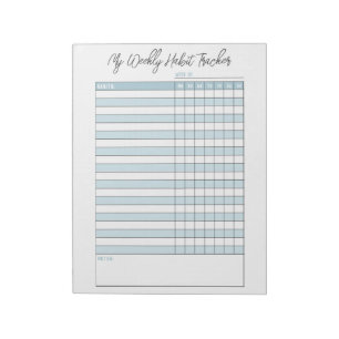 Personalized Blue Weekly Habit Tracker Notepad
