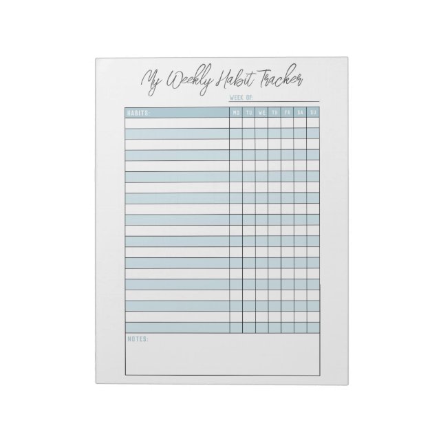 Personalized Blue Weekly Habit Tracker Notepad (Rotated)