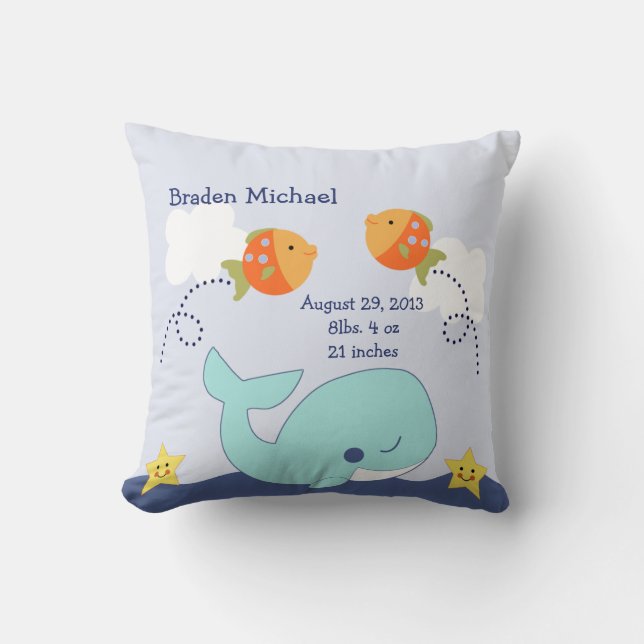 Personalized Blue Whale and Fish Pillow Keepsake (Front)