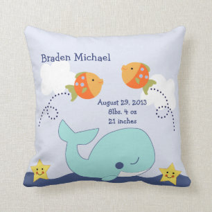 Personalized Blue Whale and Fish Pillow Keepsake