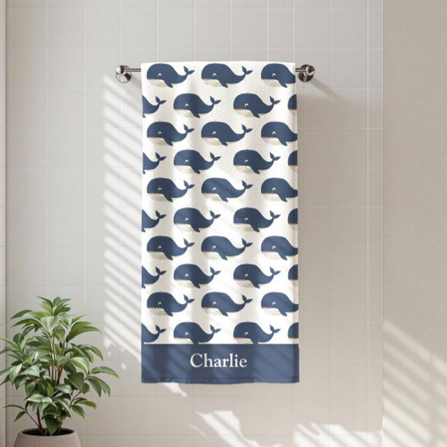 Personalized Blue Whale Kids Bath Towel (Creator Uploaded)