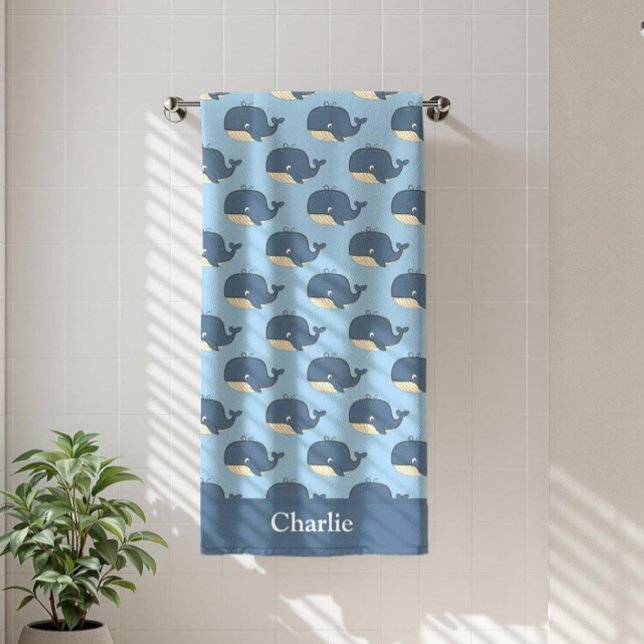 Personalized Blue Whale Kids Beach Towel (Creator Uploaded)