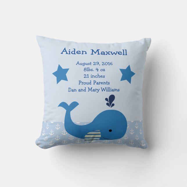 Personalized Blue Whale Nautical Pillow (Front)