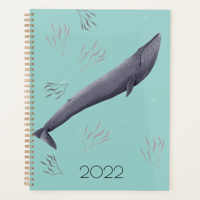 Personalized Blue Whale & Sea Algae Illustration Planner (Front)