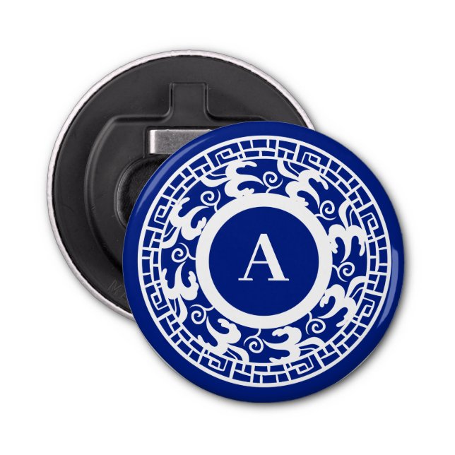Personalized Blue White Chinoiserie Chic Monogram Bottle Opener (Front)