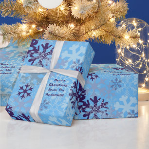 Personalized Blue White Christmas Snowflakes Wrapping Paper
