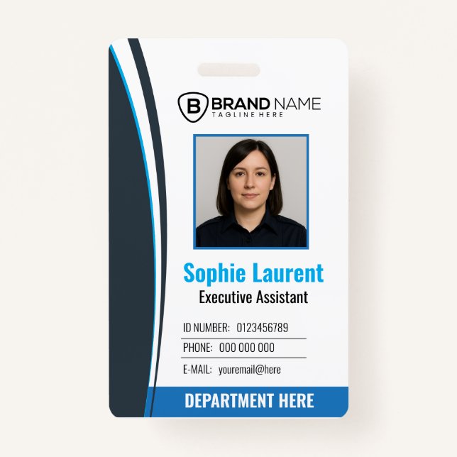 Personalized Blue White Corporate Staff ID Badge (Front)
