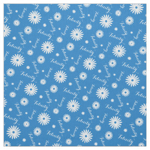 Personalized blue white daisy name pattern fabric