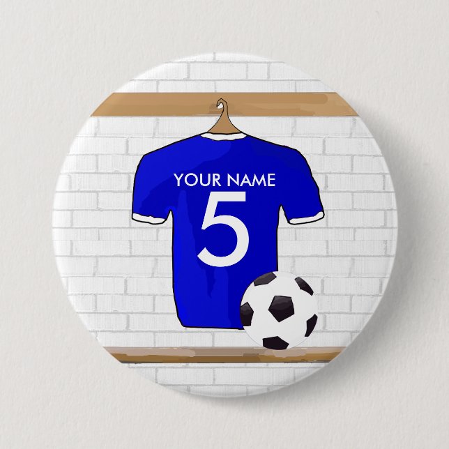 Personalized Blue White Football Soccer Jersey 3 Inch Round Button (Front)