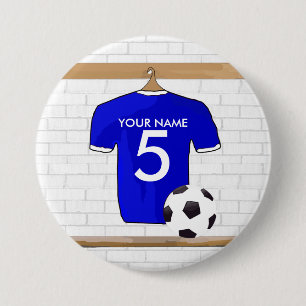 Personalized Blue White Football Soccer Jersey 3 Inch Round Button
