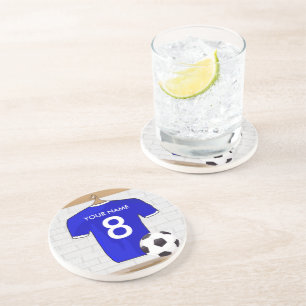 Personalized Blue White Football Soccer Jersey Coaster