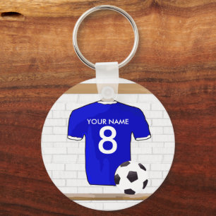 Personalized Blue White Football Soccer Jersey Keychain