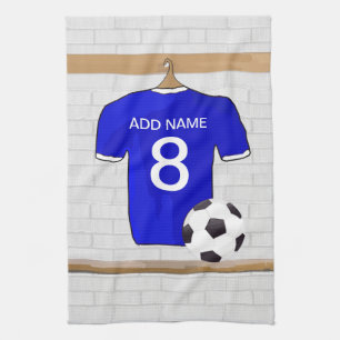 Personalized Blue White Football Soccer Jersey Kitchen Towel