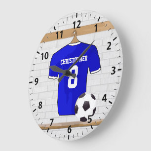 Personalized Blue White Football Soccer Jersey Large Clock