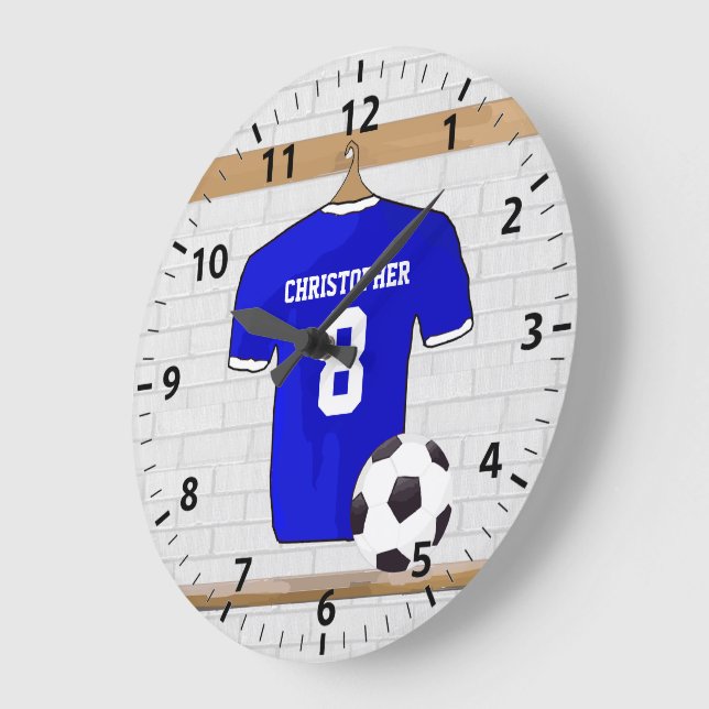 Personalized Blue White Football Soccer Jersey Large Clock (Angle)