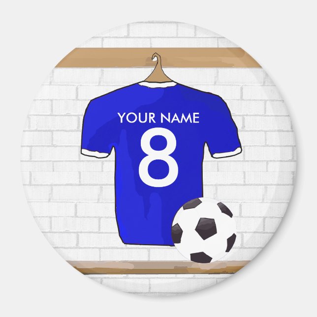 Personalized Blue White Football Soccer Jersey Magnet (Front)