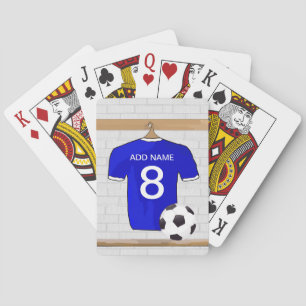 Personalized Blue White Football Soccer Jersey Playing Cards