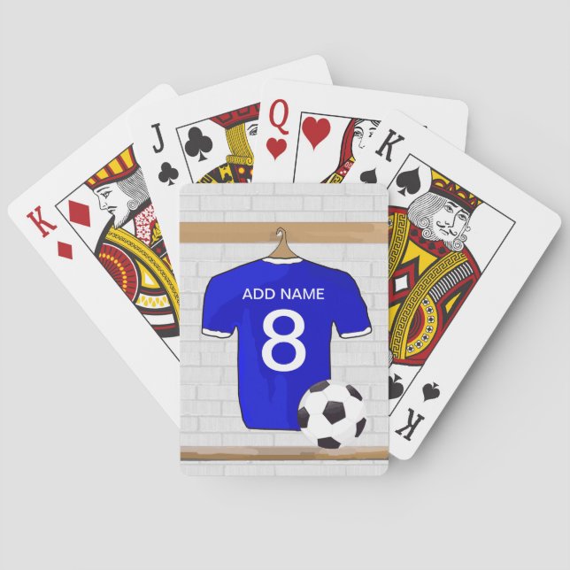 Personalized Blue White Football Soccer Jersey Playing Cards (Back)