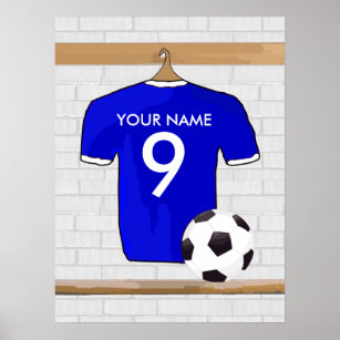 Personalized Blue White Football Soccer Jersey Poster