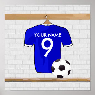 Personalized Blue White Football Soccer Jersey Poster