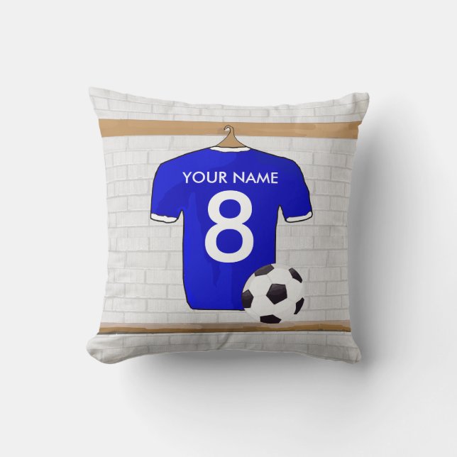 Personalized Blue White Football Soccer Jersey Throw Pillow (Front)