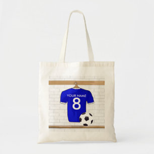 Personalized Blue White Football Soccer Jersey Tote Bag