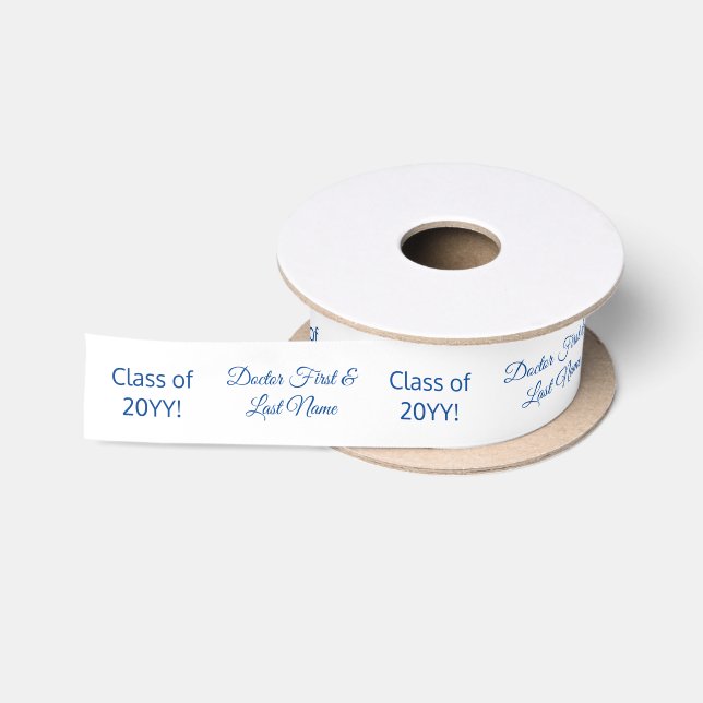 Personalized Blue White Graduate Class Doctor Name Satin Ribbon (Spool)