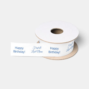 Personalized Blue White Happy Birthday Ribbon Satin Ribbon