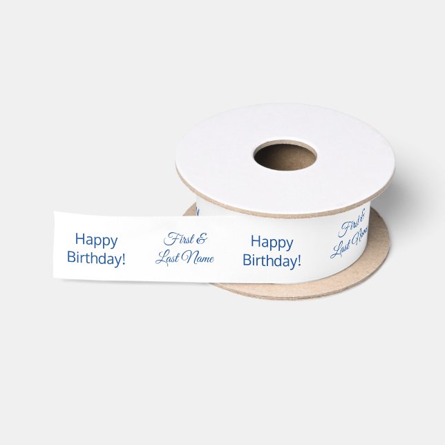 Personalized Blue White Happy Birthday Ribbon  Satin Ribbon (Spool)