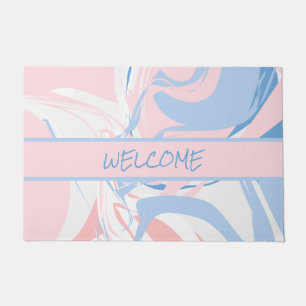 Personalized Blue White Pink Marble Swirl Abstract Doormat