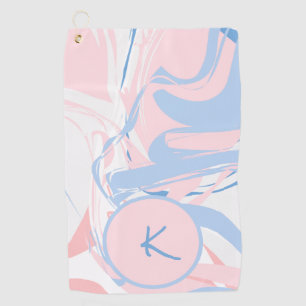 Personalized Blue White Pink Marble Swirl Abstract Golf Towel