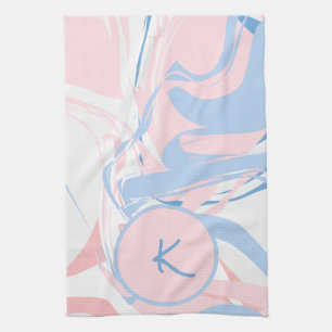 Personalized Blue White Pink Marble Swirl Abstract Kitchen Towel